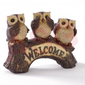 Three Owls Welcome Sign  Garden Ornament