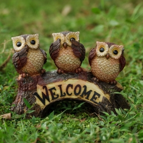 Three Owls Welcome Sign  Garden Ornament