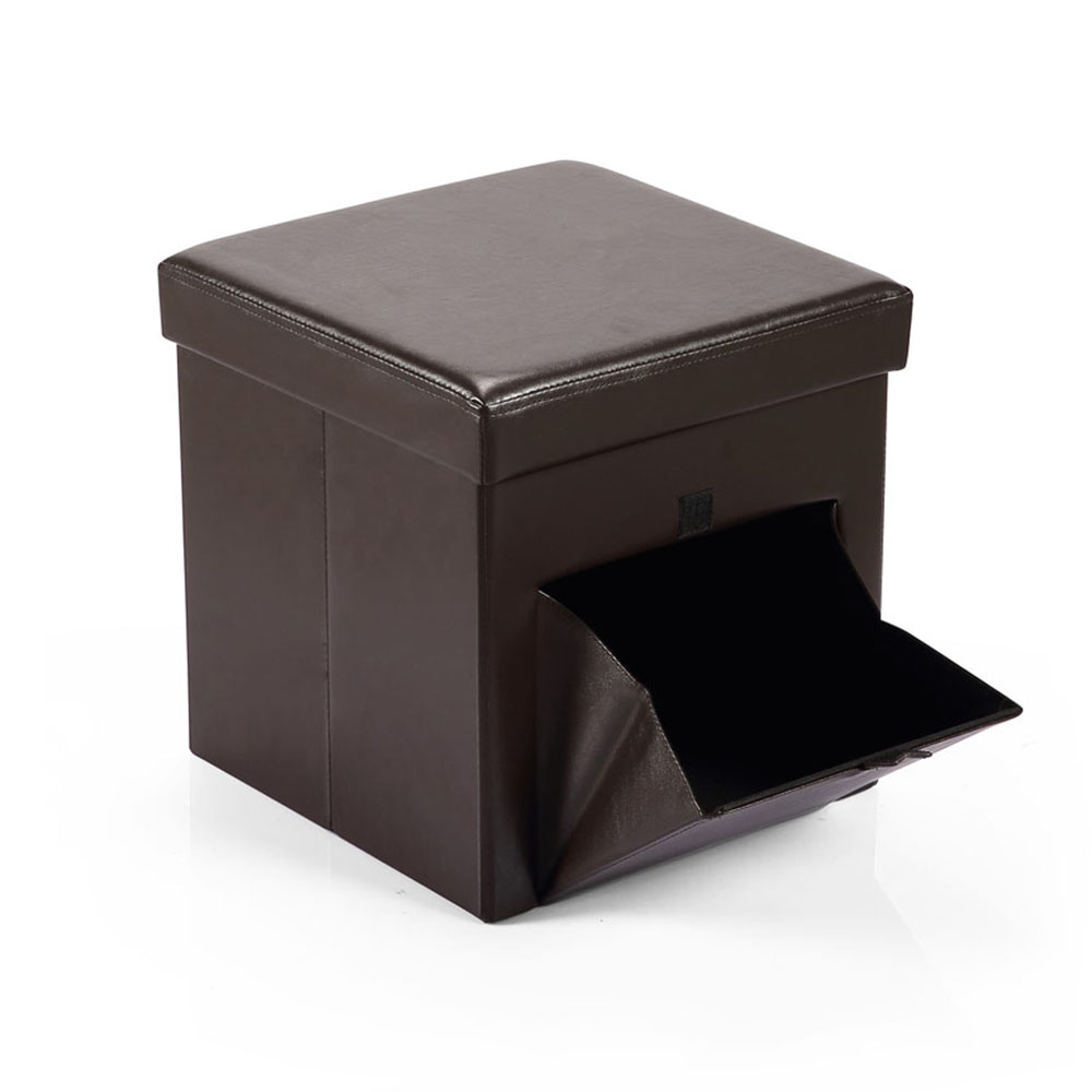 Hereford Range Foldable Cube Faux Leather Ottoman with Pocket-Dark Brown