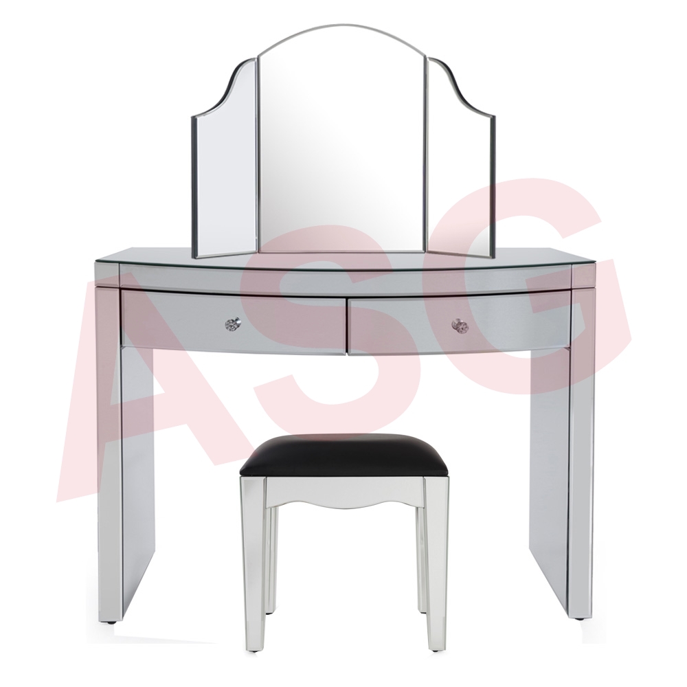 Layla Curved Mirrored Dressing Table Set