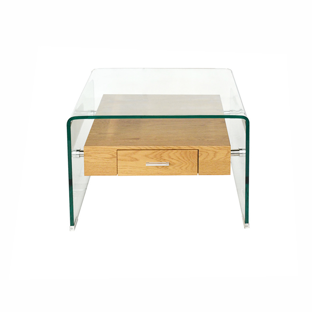MinimalistStyle Tempered Glass Side Table with Drawer