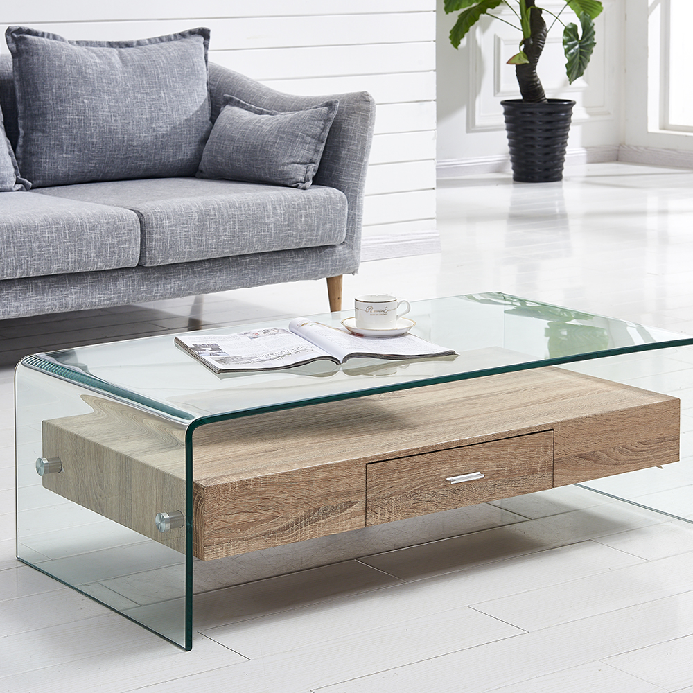 Tempered Glass Console Table/Desk with Wooden Drawer